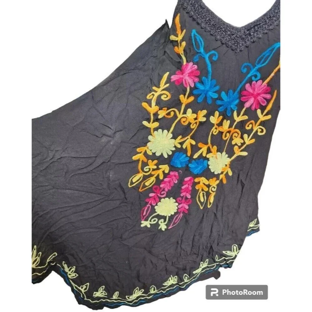 Exist Black Embroidered Boho Dress One Size Flowy Hippie - Picture 2 of 8